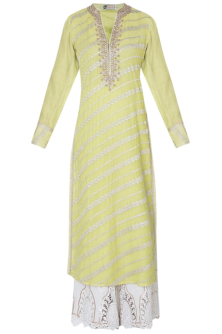 Lime green embroidered kurta by GOPI VAID