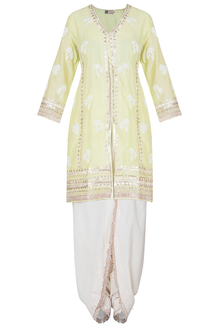 Lime green embroidered kurta set by GOPI VAID