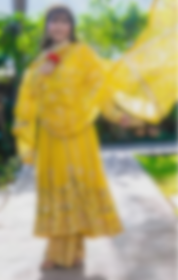 Yellow Georgette Mirror Embroidered Wedding Anarkali Set by GOPI VAID at Pernia's Pop Up Shop