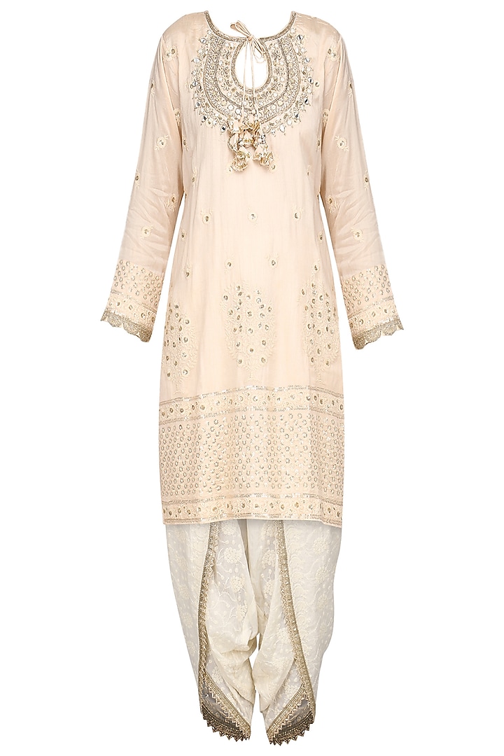 Baby Pink Embroidered Kurta with Dhoti Pants Set by GOPI VAID
