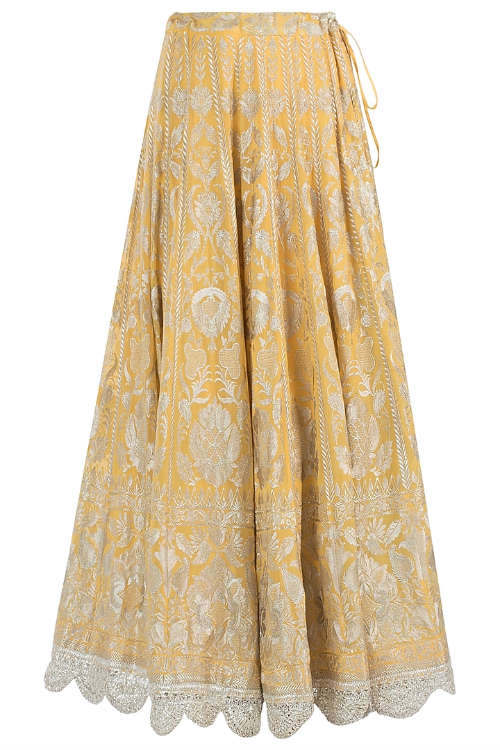 Yellow embroidered kurta with lehenga skirt set available only at Pernia's Pop Up Shop.