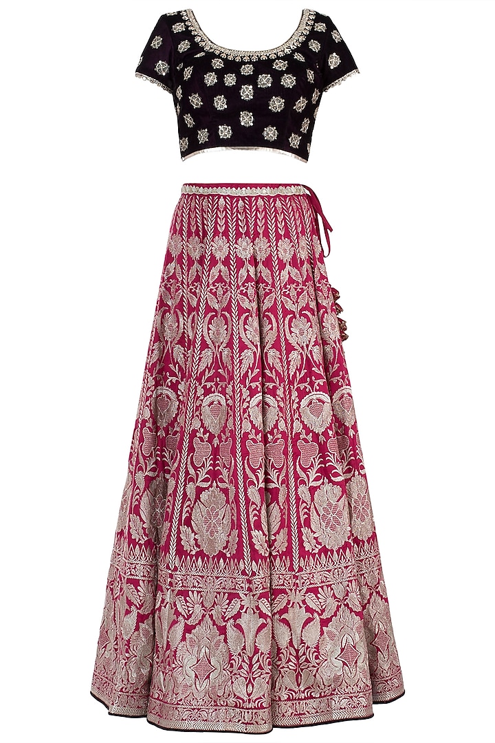 Rani pink and wine embroidered lehenga set available only at Pernia's Pop Up Shop.