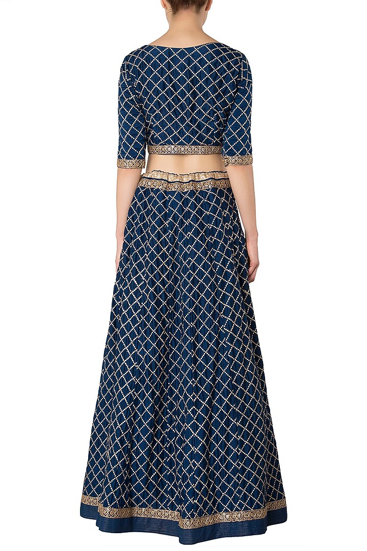 Navy blue embroidered lehenga set available only at Pernia's Pop Up Shop.