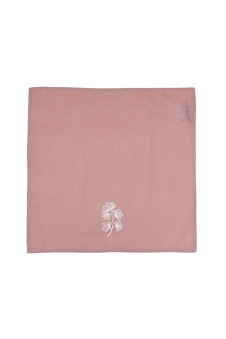 Gingko Plum Cotton Floral Printed & Embroidered Dinner Napkin Set by Eris home at Pernia's Pop Up Shop