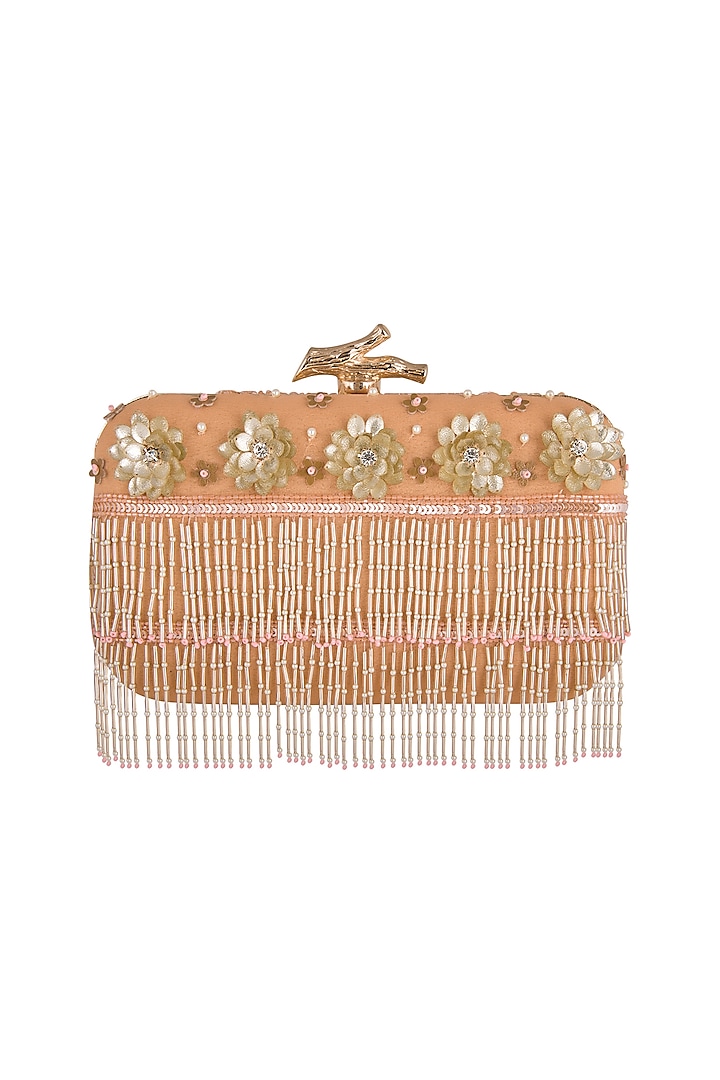 Peach Embroidered Clutch by Durvi at Pernia's Pop Up Shop