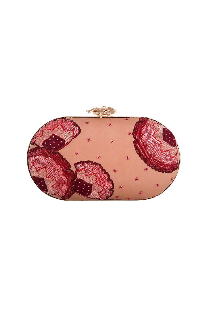 Dusky Pink Floral Embroidered Clutch by Durvi