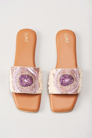 Purple Embellished Flats by Durvi