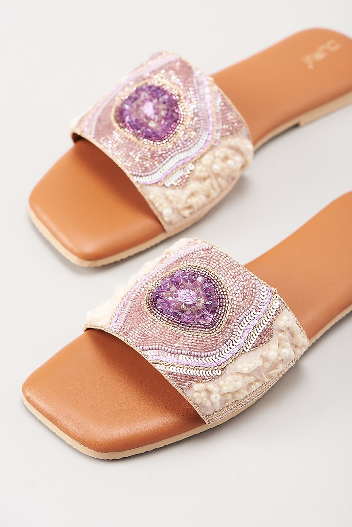 Purple Embellished Flats by Durvi at Pernia's Pop Up Shop