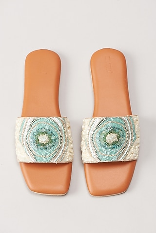 Blue Embellished Flats by Durvi