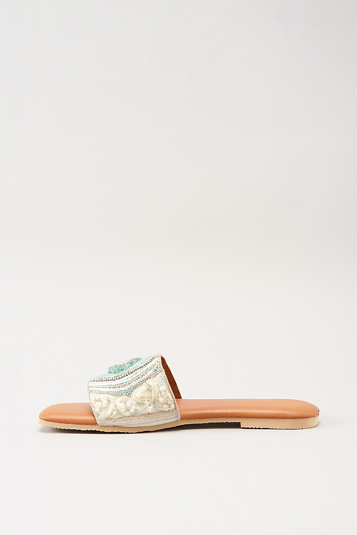 Blue Embellished Flats by Durvi at Pernia's Pop Up Shop
