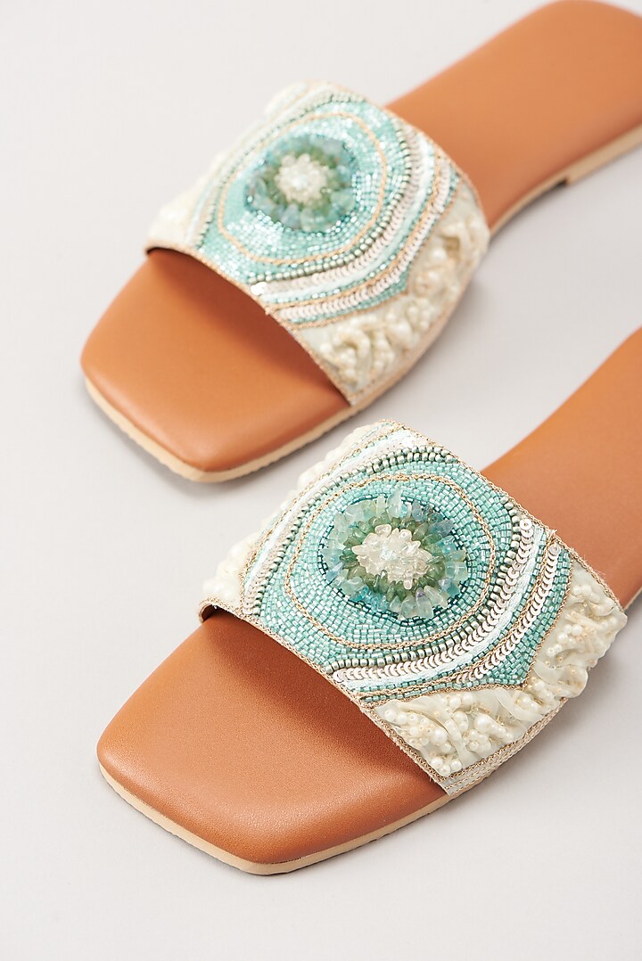 Blue Embellished Flats by Durvi at Pernia's Pop Up Shop
