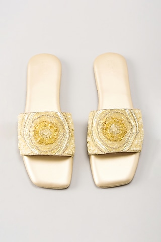 Yellow Embellished Flats by Durvi