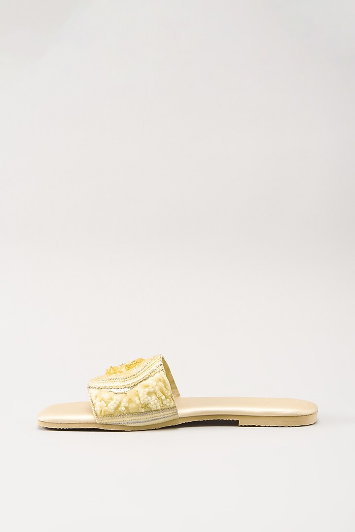 Yellow Embellished Flats by Durvi at Pernia's Pop Up Shop