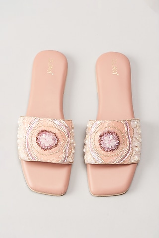 Pink Embellished Flats by Durvi