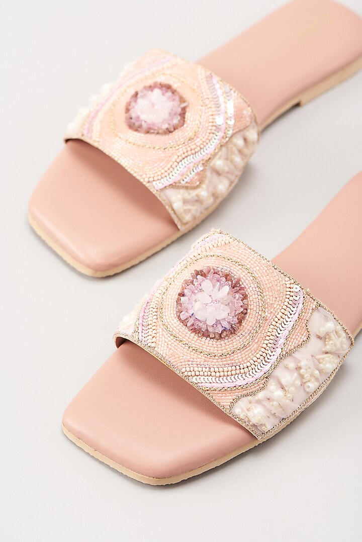 Pink Embellished Flats by Durvi at Pernia's Pop Up Shop