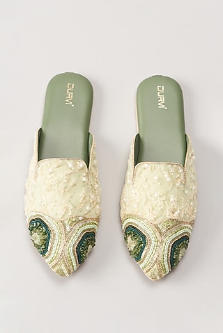 Green Italian Fabric Flats by Durvi