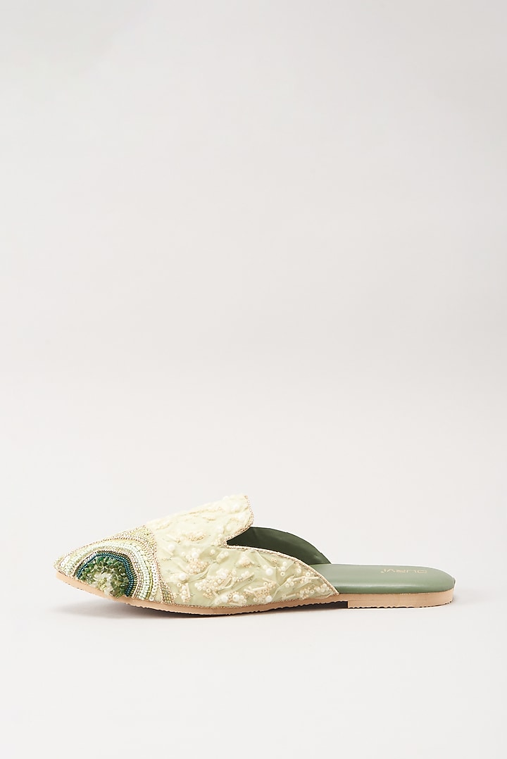Green Italian Fabric Flats by Durvi at Pernia's Pop Up Shop
