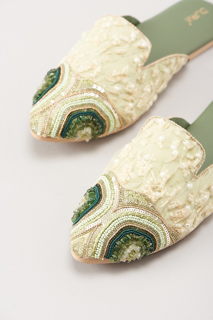 Green Italian Fabric Flats by Durvi at Pernia's Pop Up Shop