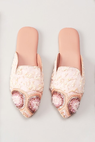 Pink Italian Fabric Flats by Durvi