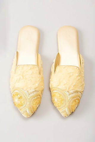Yellow Italian Fabric Flats by Durvi