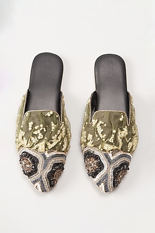 Black Italian Fabric Flats by Durvi