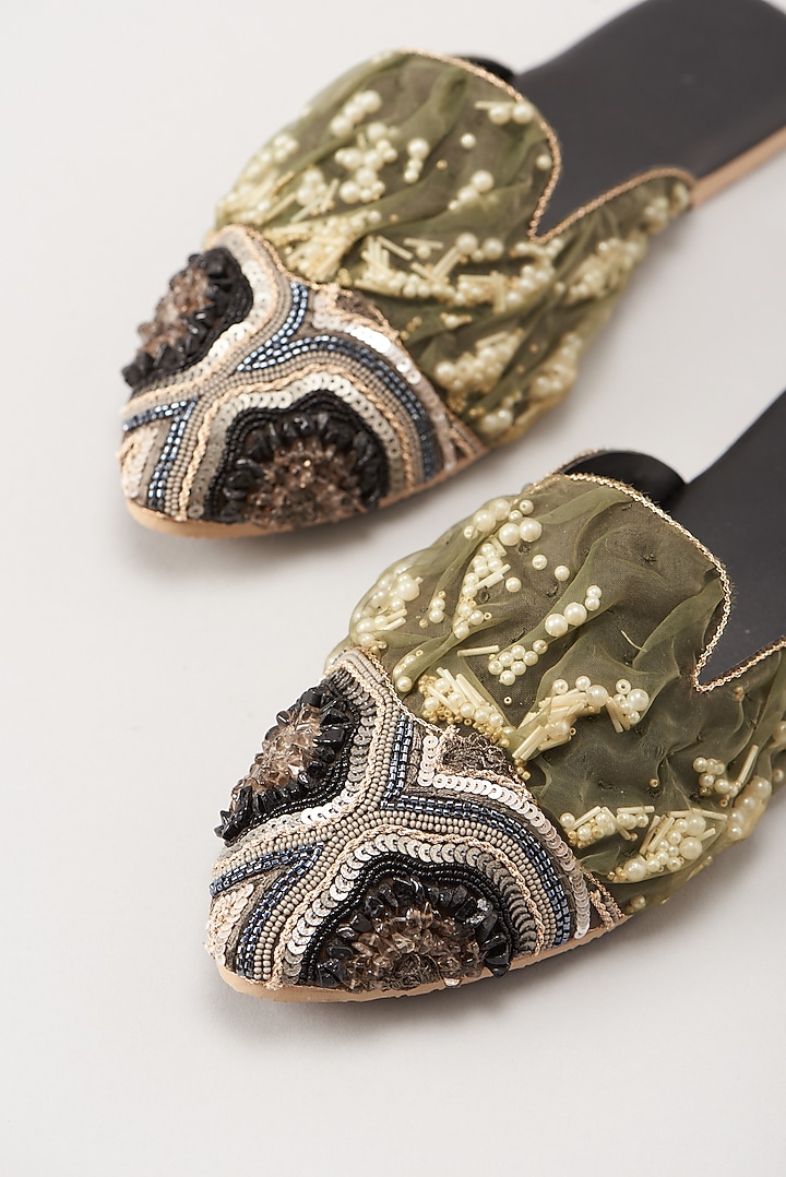 Black Italian Fabric Flats by Durvi at Pernia's Pop Up Shop