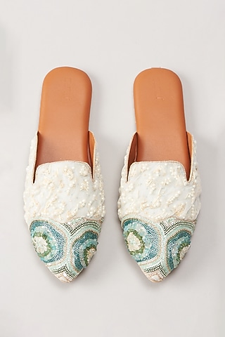 Blue & White Embellished Flats by Durvi