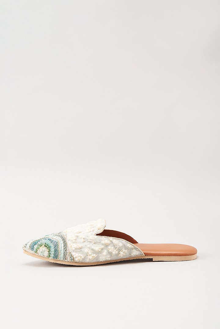 Blue & White Embellished Flats by Durvi at Pernia's Pop Up Shop