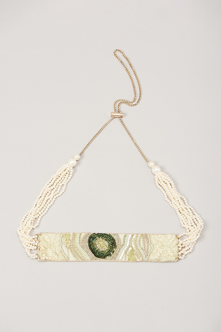 White & Green Embellished Belt by Durvi