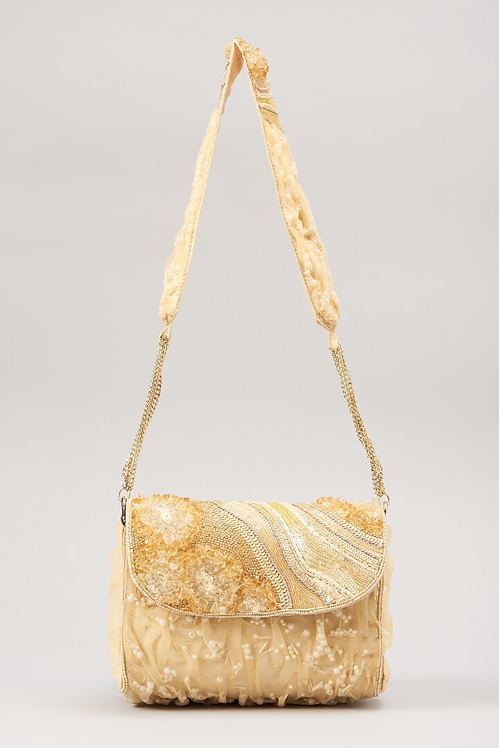 Yellow Embellished Handbag by Durvi