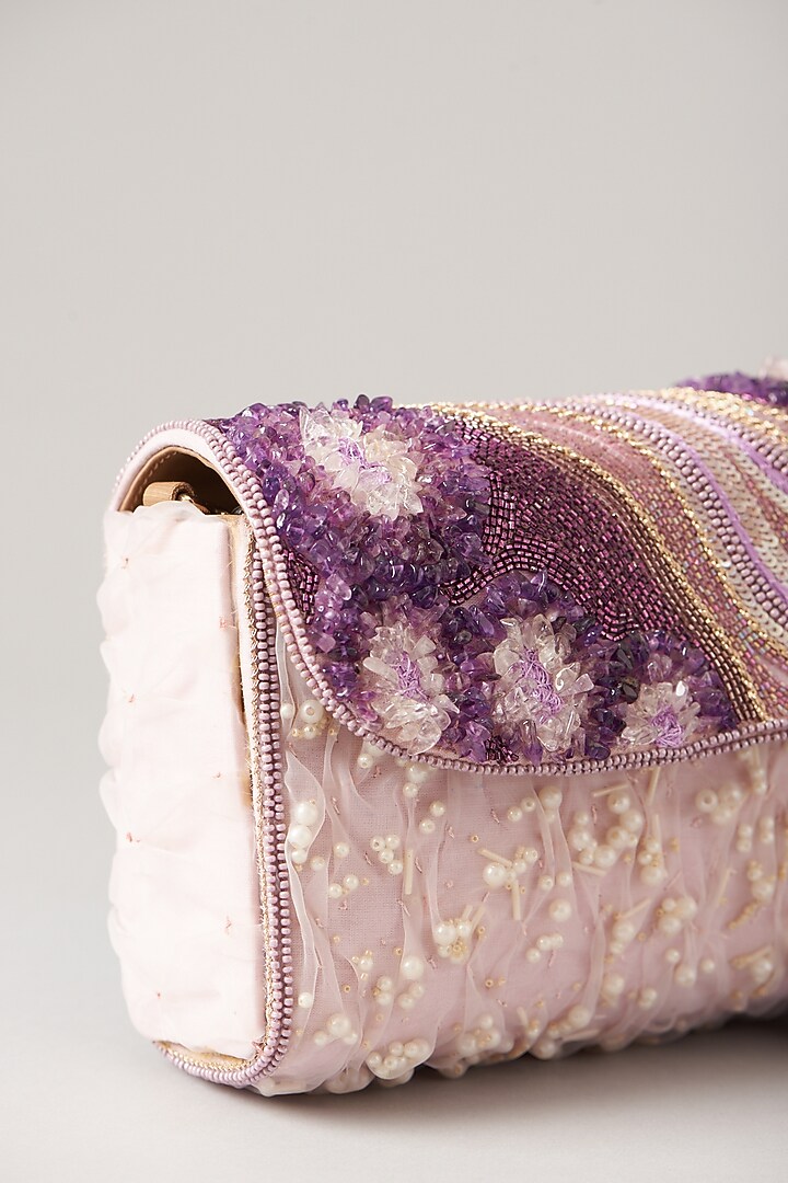 Pink Sea Stone Embellished Handbag by Durvi at Pernia's Pop Up Shop