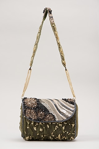 Black Embellished Handbag by Durvi