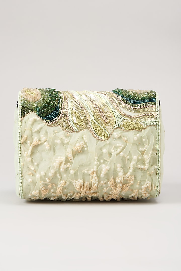 Green Sea Stone Embellished Handbag by Durvi at Pernia's Pop Up Shop