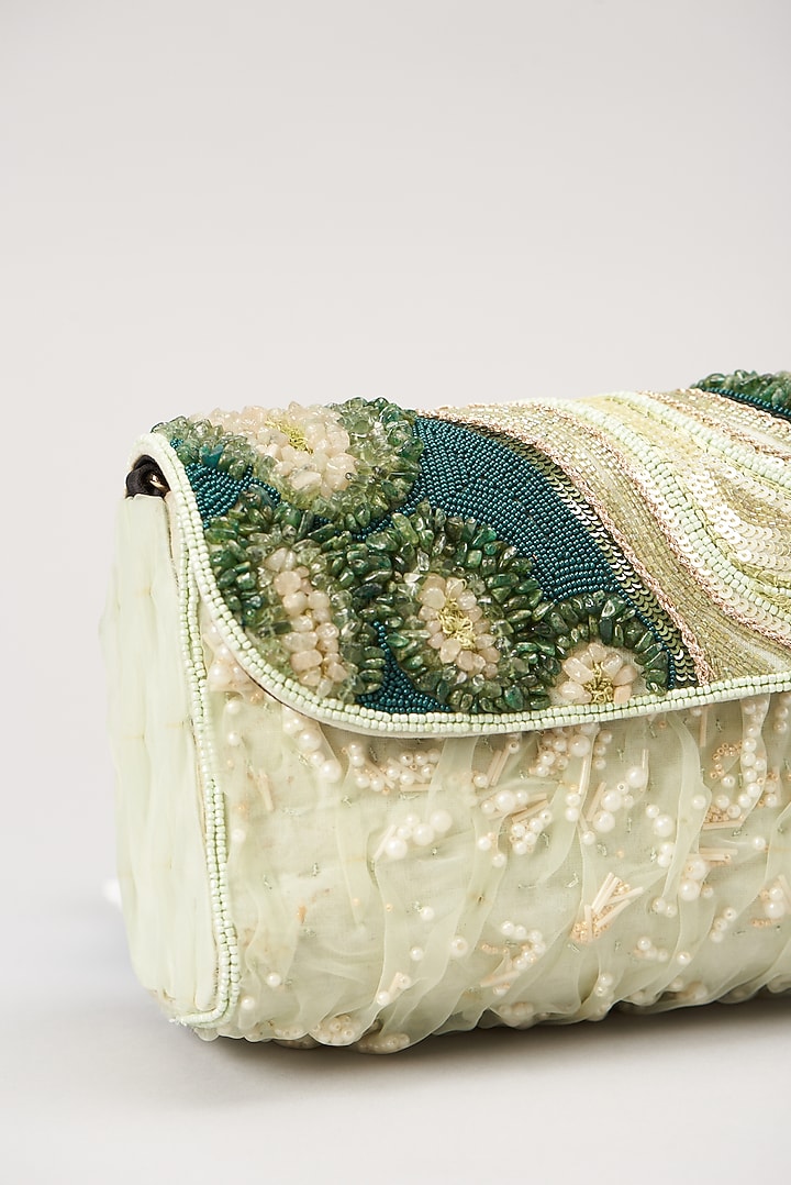 Green Sea Stone Embellished Handbag by Durvi at Pernia's Pop Up Shop