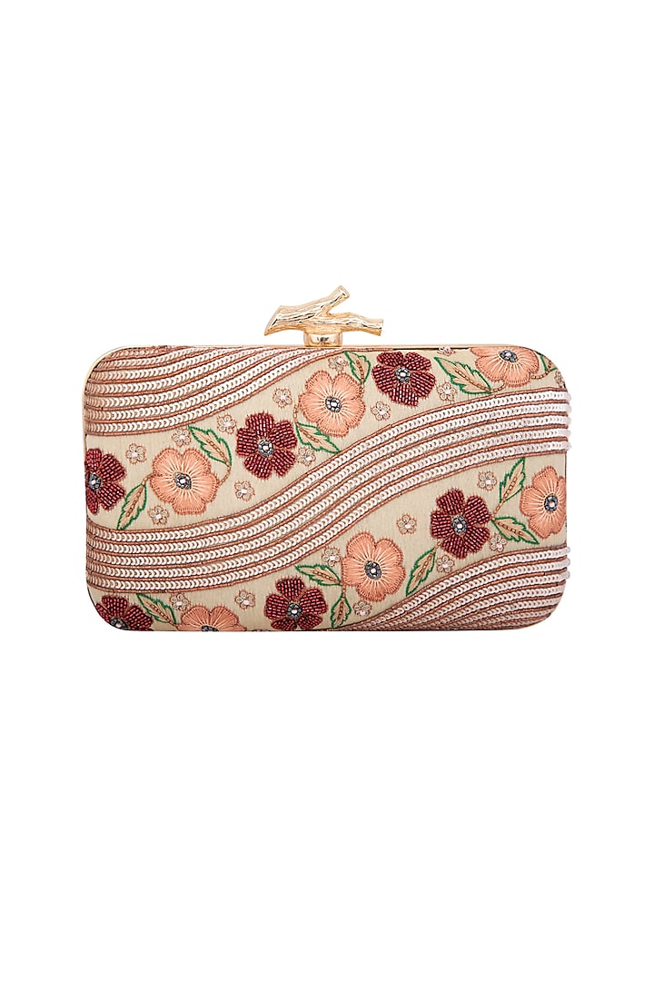 Rose Gold & Pink Embroidered Clutch by Durvi