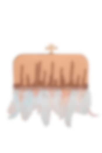 Peach & Blue Feather Embroidered Clutch by Durvi at Pernia's Pop Up Shop