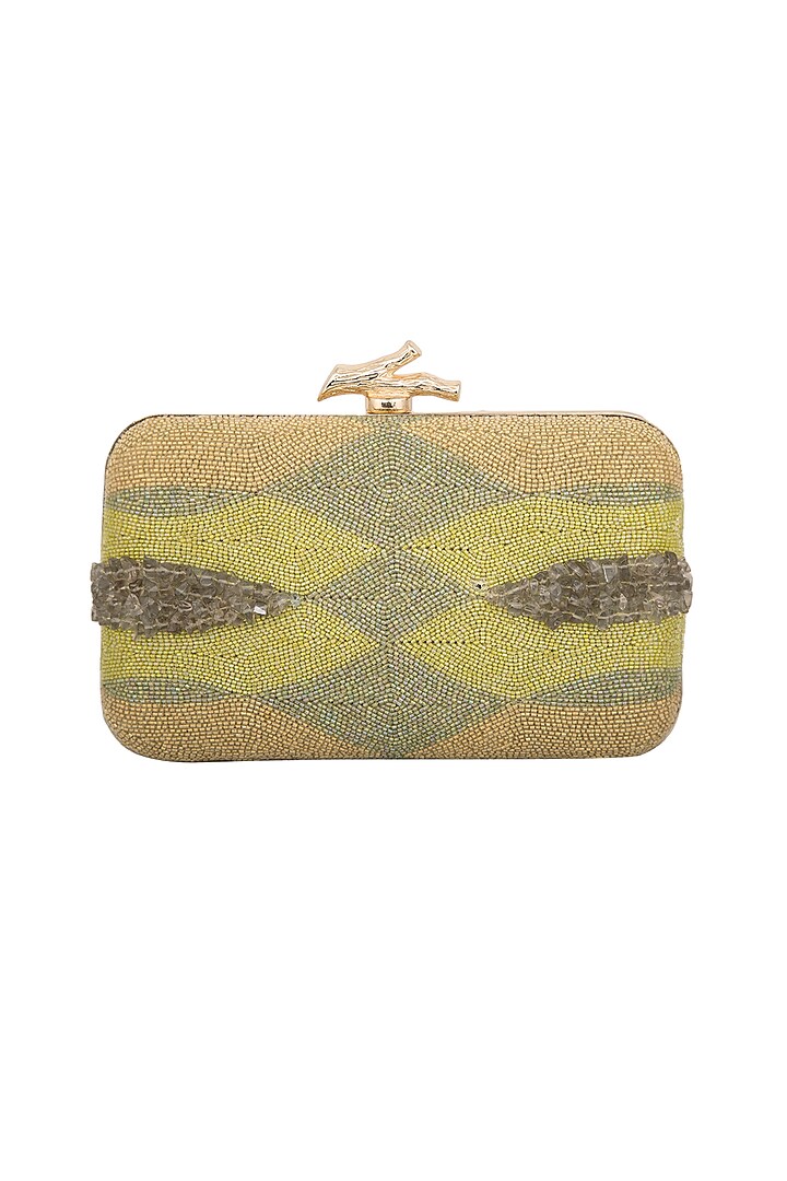 Green Ombre Embroidered Clutch by Durvi