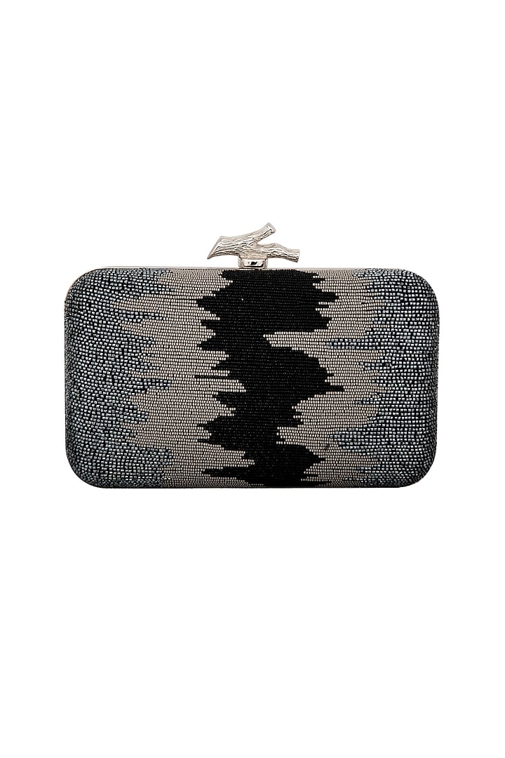 Grey Beads Embroidered Clutch by Durvi