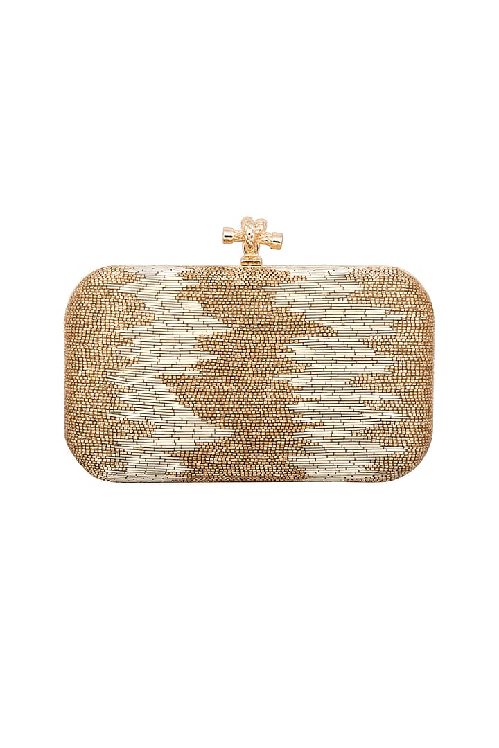 Gold Beads Embroidered Clutch by Durvi
