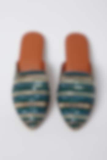 Emerald Green Bead Embroidered Mules by Durvi