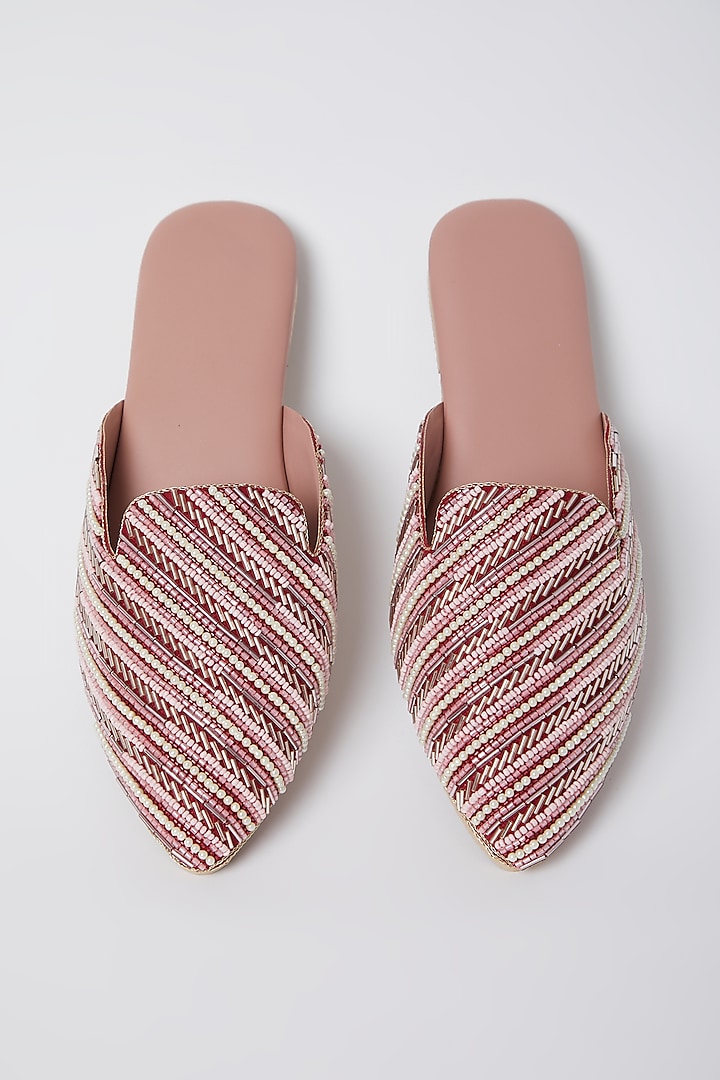 Blush Pink Pearl Embroidered Mules by Durvi