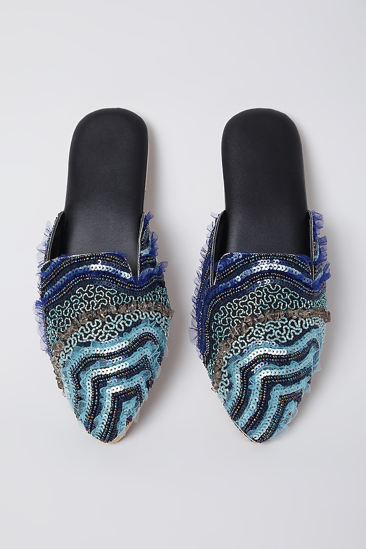 Black Sequins Embroidered Mules by Durvi