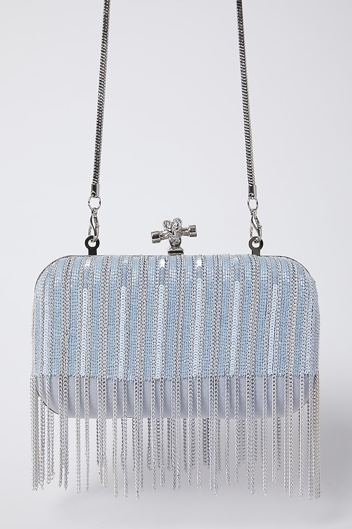 Cloud Blue Embroidered Clutch by Durvi