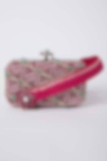 Hot Pink Bugle Bead Embroidered Clutch by Durvi