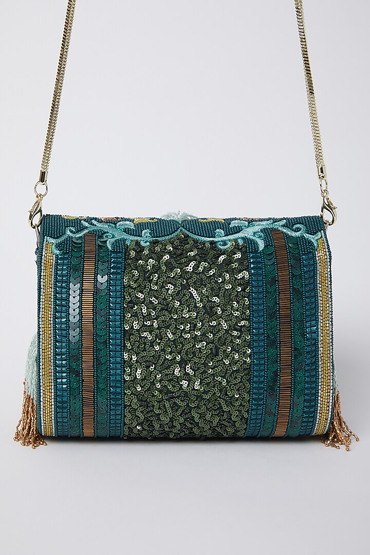 Emerald Green Embroidered Clutch by Durvi at Pernia's Pop Up Shop