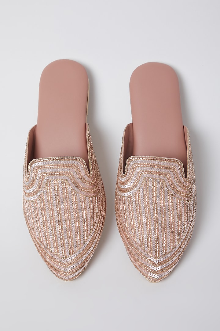 Rose Gold Embroidered Mules by Durvi