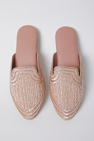 Rose Gold Embroidered Mules by Durvi