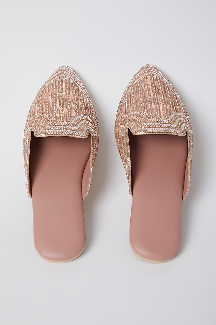 Rose Gold Embroidered Mules by Durvi at Pernia's Pop Up Shop