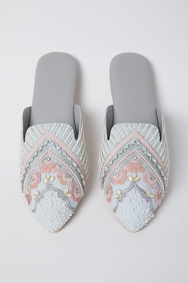 Daisy White Embroidered Mules by Durvi