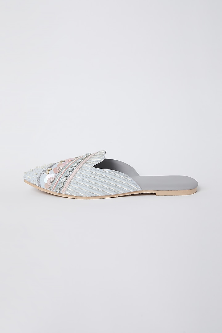 Daisy White Embroidered Mules by Durvi at Pernia's Pop Up Shop